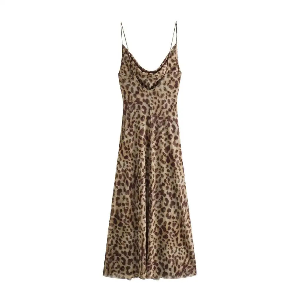 

Women's Sexy Satin Mini Dress Sleeveless Spaghetti Strap V Neck Cocktail Party Leopard Cheetsh Print Slip Cami Dress