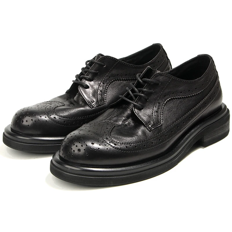 Genuine Leather Men's Block shoes Mens Business Shoes Luxury Handmade Comfortable Man Casual Shoes Retro Men Leather