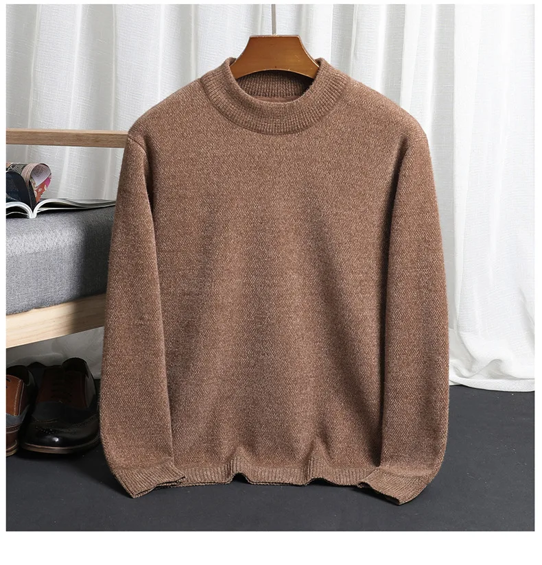 Half high neck sweater thickened and plush insulation top knit sweater pullover and bottom up mens clothes