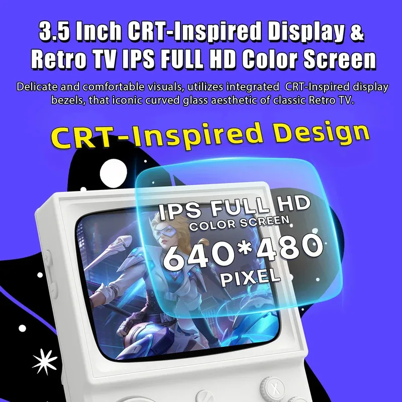 R36T Retro Gaming Console, 3.5'' IPS Screen CRT-Inspired, Handheld Game Console With 18000 Classic Games, 3500mAh Battery, Supports Multiple Mainstream Emulators, WiFi Network Battling, 64GB (Blue-679194