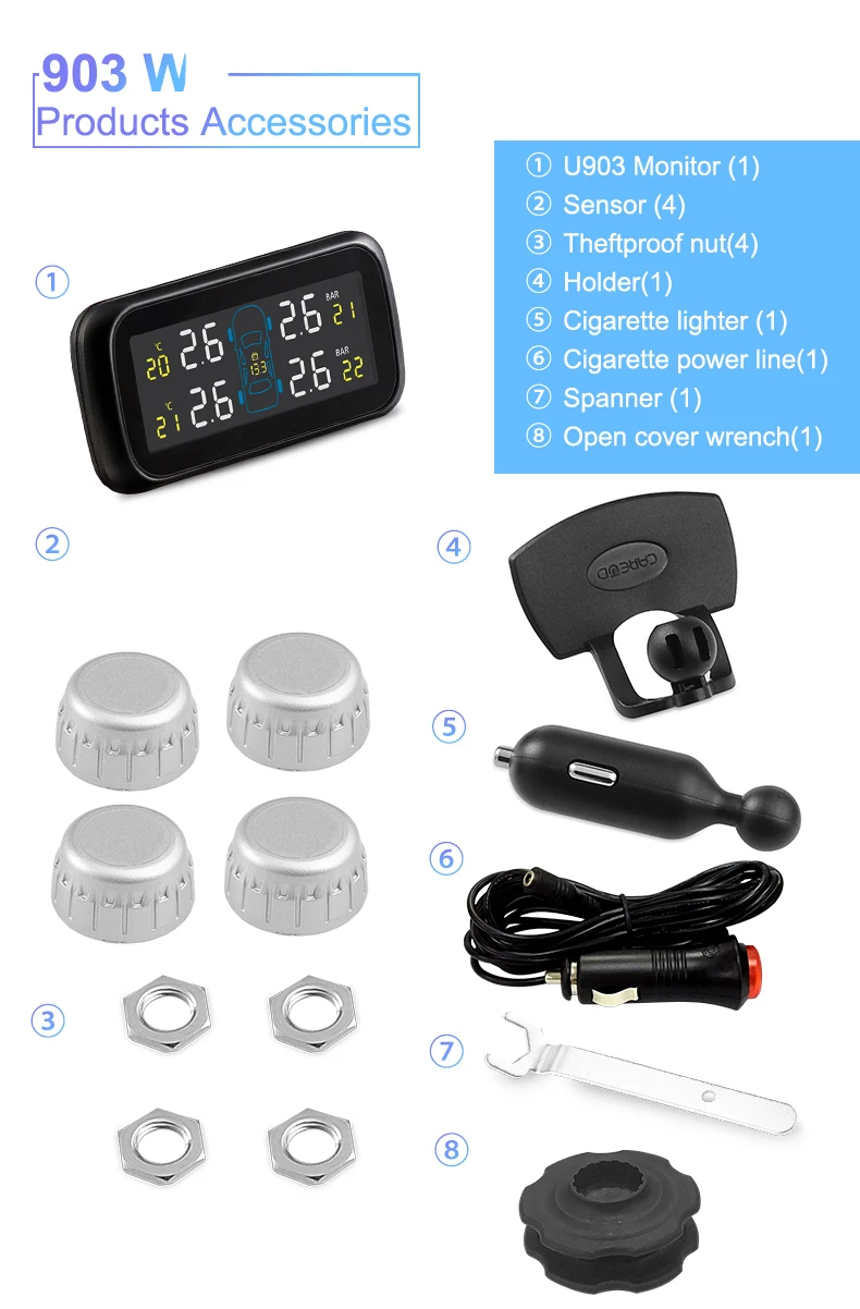 CARUED TPMS  Ÿ̾ з ͸,  ܺ ̴  ͸,   ˶, ڵ TPMS, U903, 4 