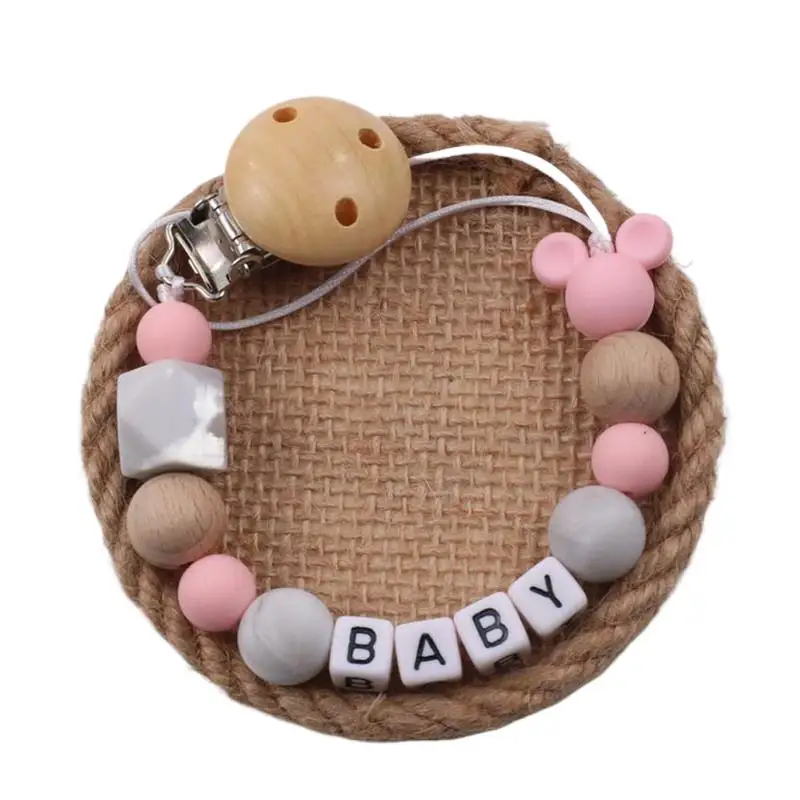 Baby Pacifier Clips Personalized Name Cartoon Dummy Nipples Holder Clip Chain Teething Toys Infant Feeding Accessories BPA Free