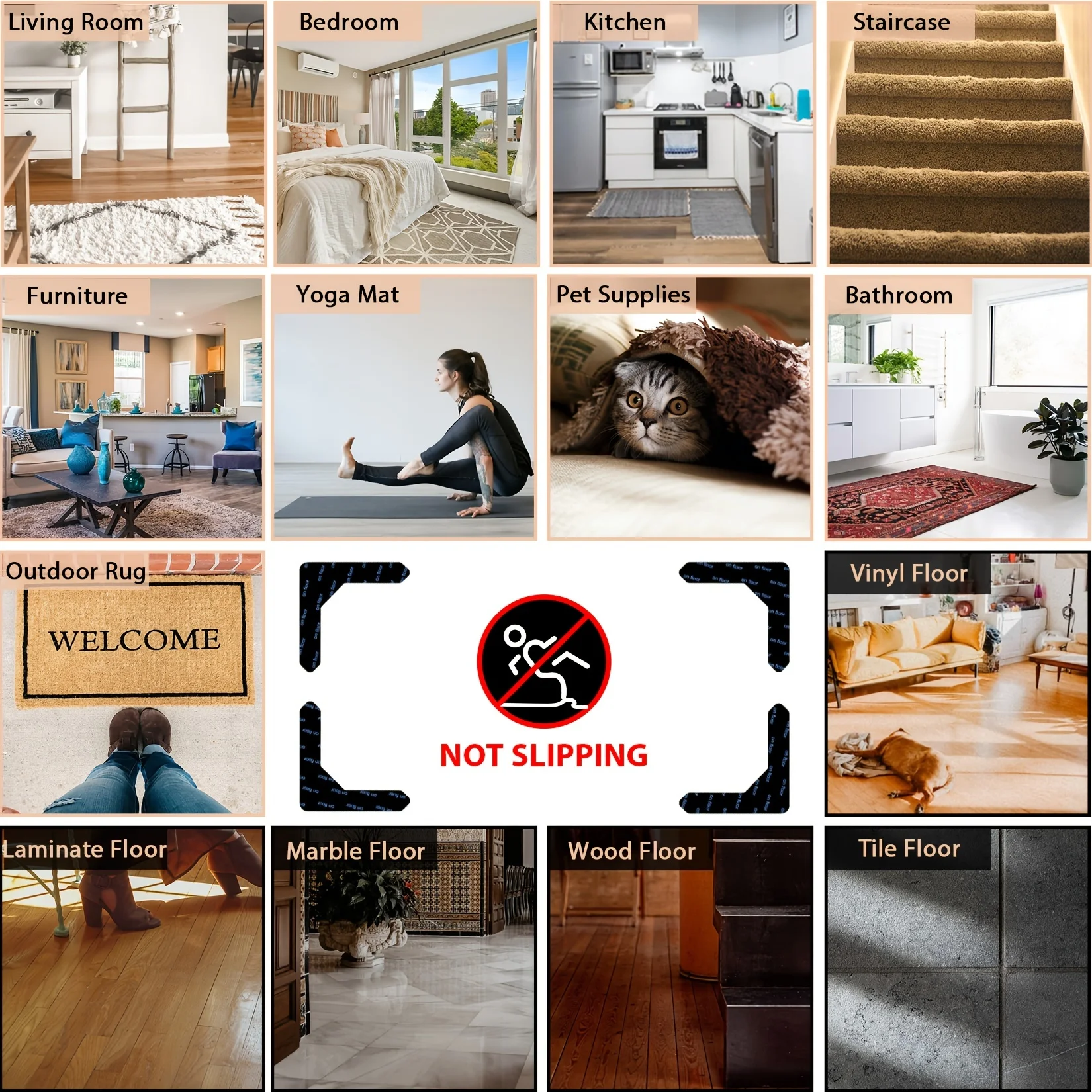Carpet anti slip stickers anti slip stickers rug gripper carpet anti slip sticker 4/8pcs Carpet Tape Non Slip Rug Tape Reusable Rug Pad Gripper for Area Rugs Dual Sided Adhesive Sticker Keep Corners Flat