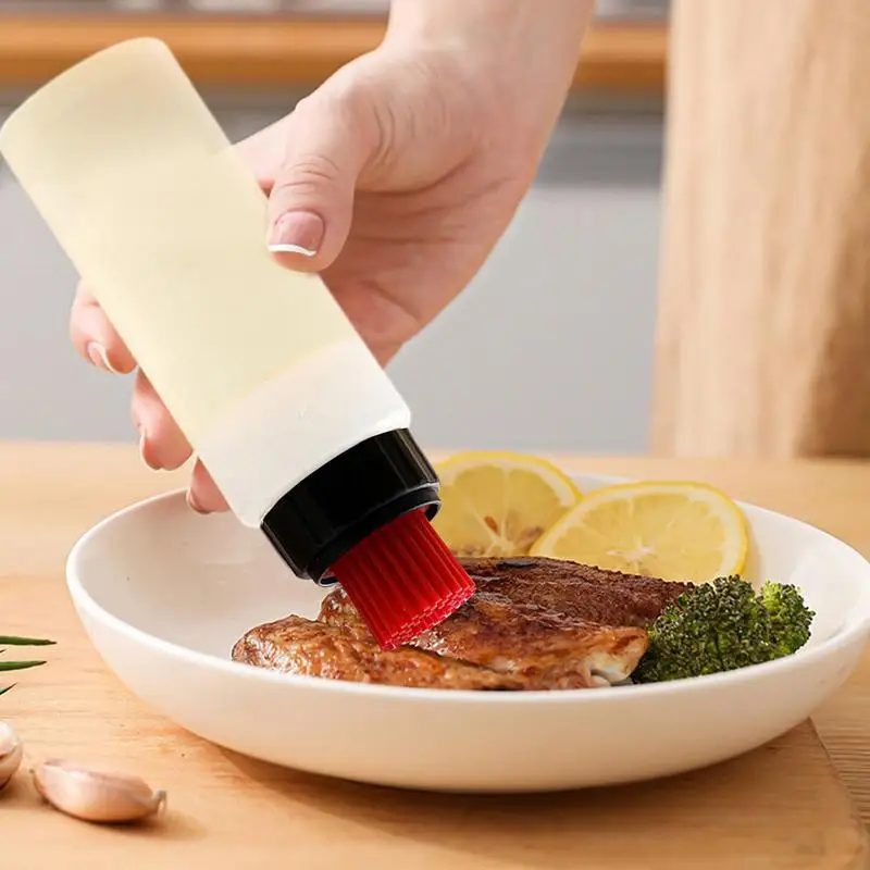 Sauce Squeeze Bottles Silicone BBQ Oil Brush Bottle Bread Pastry Brush Baking Utensil Seasoning Sauce Kitchen Cooking Gadgets 175ml 350ml