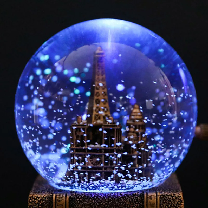 Time Crystal Ball Hourglass Antique Eiffel Tower Quicksand Luminous Snowball Crystal Ball Antique Glass Ball Table Decoration