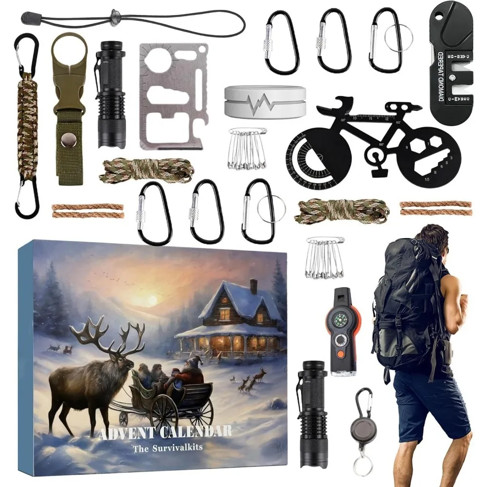 Survival Kit Advent Calendar Survival Tool Mens Advent Calendar Survival Kit Christmas Calendar for Climbers Anglers