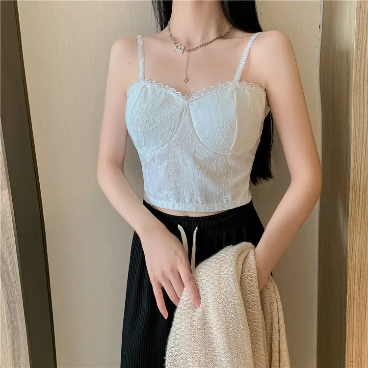 French Lace Suspender Vest Female with Chest Pad Inside Match Outside