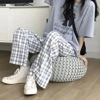 Spring New Plaid Sports Casual Straight Pants Women's Korean Version Loose Wide Leg Pants Trend 1