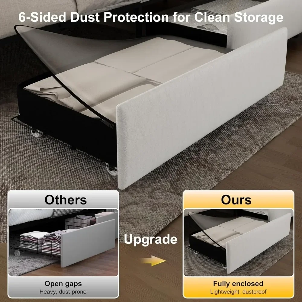 Bed Frame with 4 Storage Drawers, with Smart Control RGBW LED Lights Headboard Footboard, Control DIY Color, Box Spring Optional 4