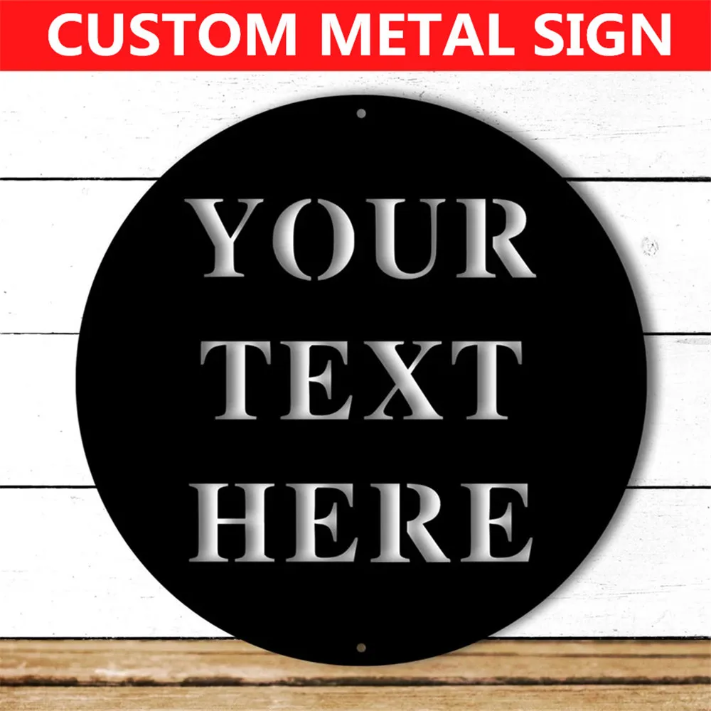 

Personalized Metal Sign Customize Any Text Logo Name Round Square Rectangular Black Board for Home Wall Door Decor
