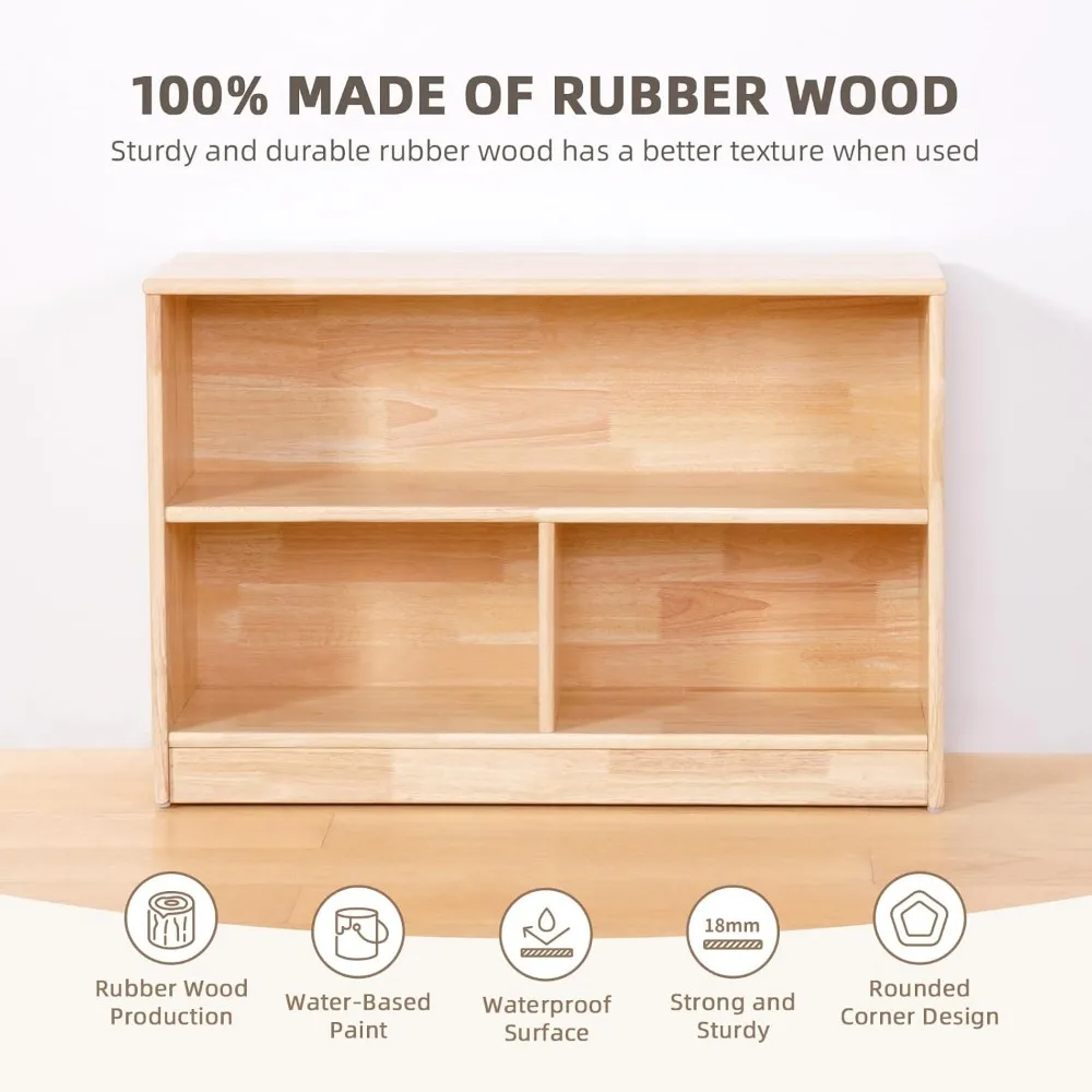 3-Compartment Wooden Storage Cabinet, 35.4" L, 2-Tier Toy Organizers and Storage, for Playroom, Nursery, Classroom, Kindergarten 4