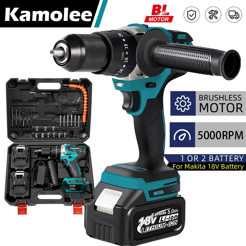 Kamolee 13mm 무선 핸들 임팩트 드릴 전기 스크루 드라이버 홈 DIY 전동 공구 Makita 배터리 용