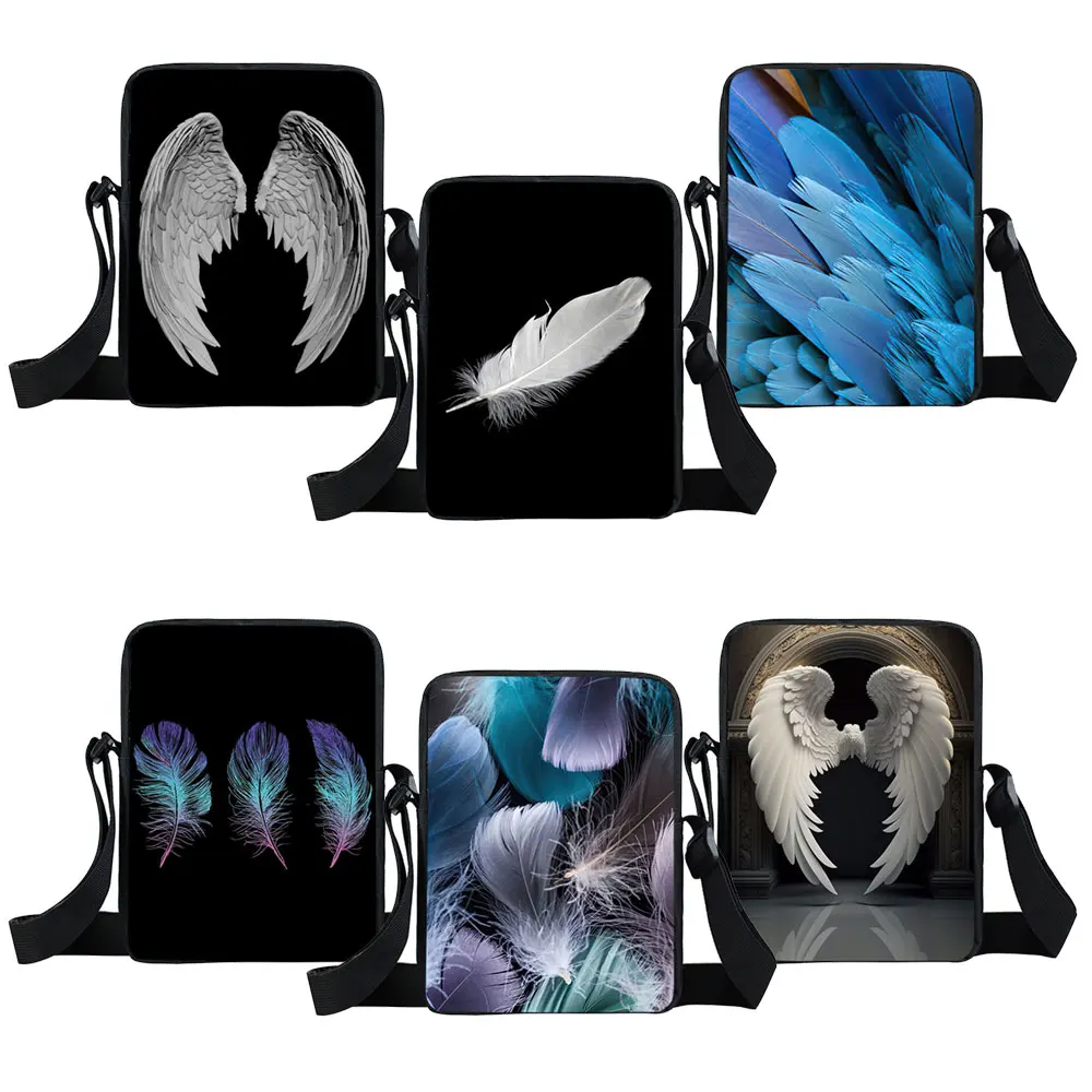 

Cute Angel Wings Print Crossbody Bags Bird Feather Women Messenger Bag Shoulder Bags Phone ID Card Key Holder Book Bag Gift