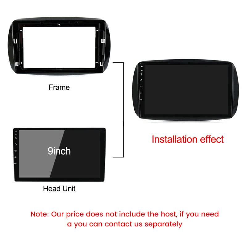 9inch Android Car Radio Fascia Adapter For Mercedes Benz Smart 2016 2017 2018 Headunit Frame Harness Dash Fitting Panel Kit