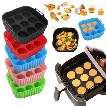 2pcs Silicone Air Fryer Liners & Muffin Pan Reusable Non-Stick Baking Trays with Cupcake Molds for Healthy Cooking Kitchen Tools