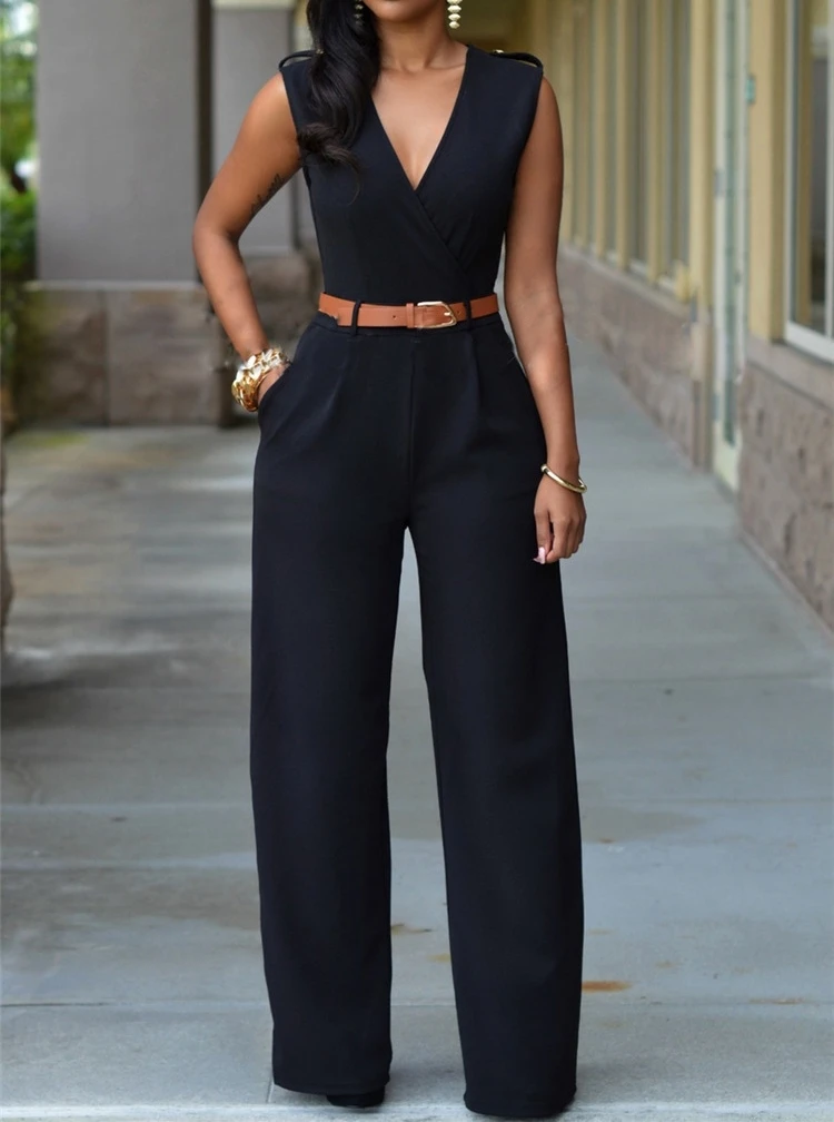 Women summer Elegant Fashion Business Jumpsuit Sleeveless Romper Sexy V Neck Office Bodysuit Party Streetwear Party Playsuit