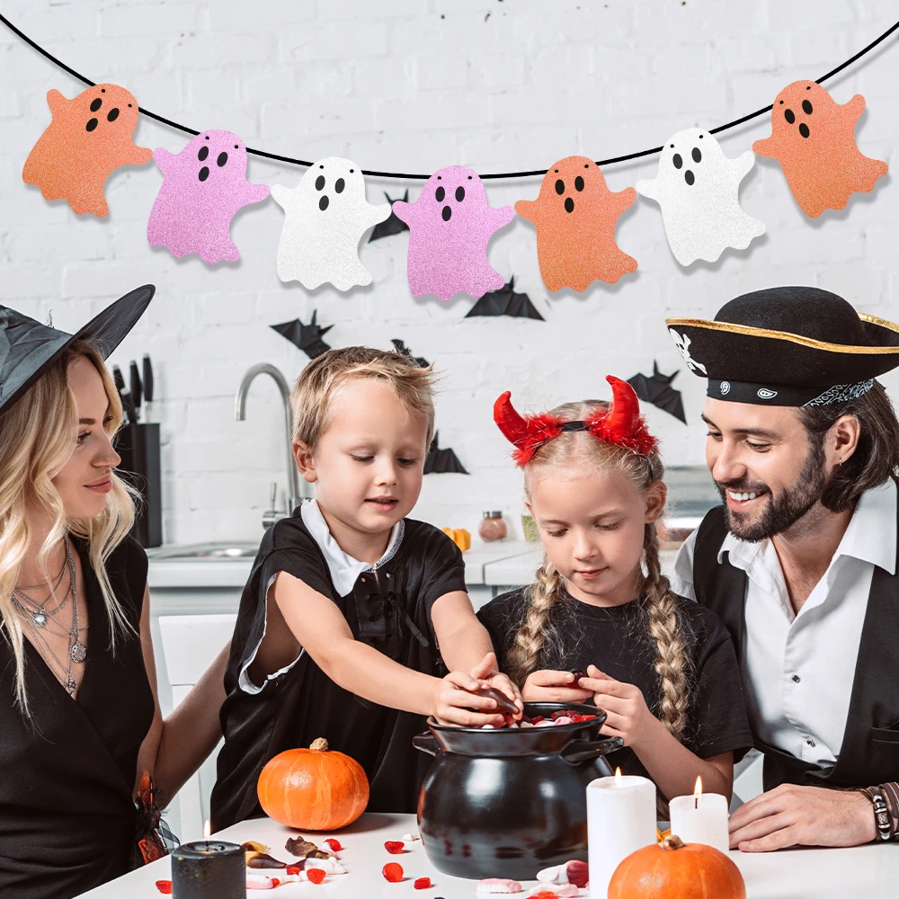 Party Decorations Halloween Party Banner Garlands Cartoon Ghost Bat Spider Hanging Bunting For Halloween Home Decoration Supplies Kids Favors Gift