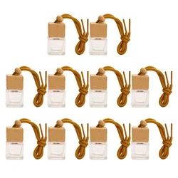 Set of 10 Elegant Wooden Diffuser Bottles with Square Lids for Essential Oils - Ideal for Car and Home Fragrancing (Transparent)