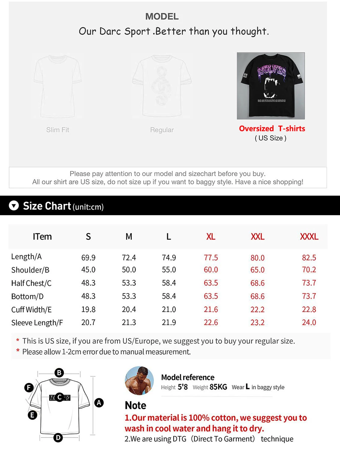 Darc Wolves Sport Oversized T-shirts Fitness Bodybuilding Gym Short Sleeve Tshirts Workout US Size Men Darcsport Shirts