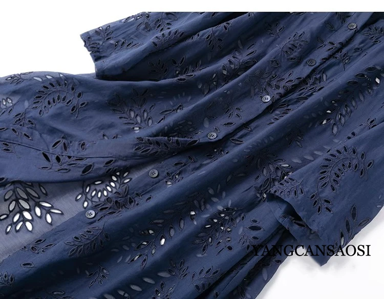 2024 Women's Fashion Spring New 50%Natural Mulberry Silk 50%Cotton Hollow Embroidery Half Perspective Square Collar Navy Shawl