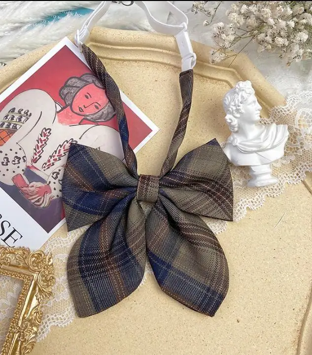 

Коричневая школьная форма, галстук-бабочка для девочек, в клетку, винтажная