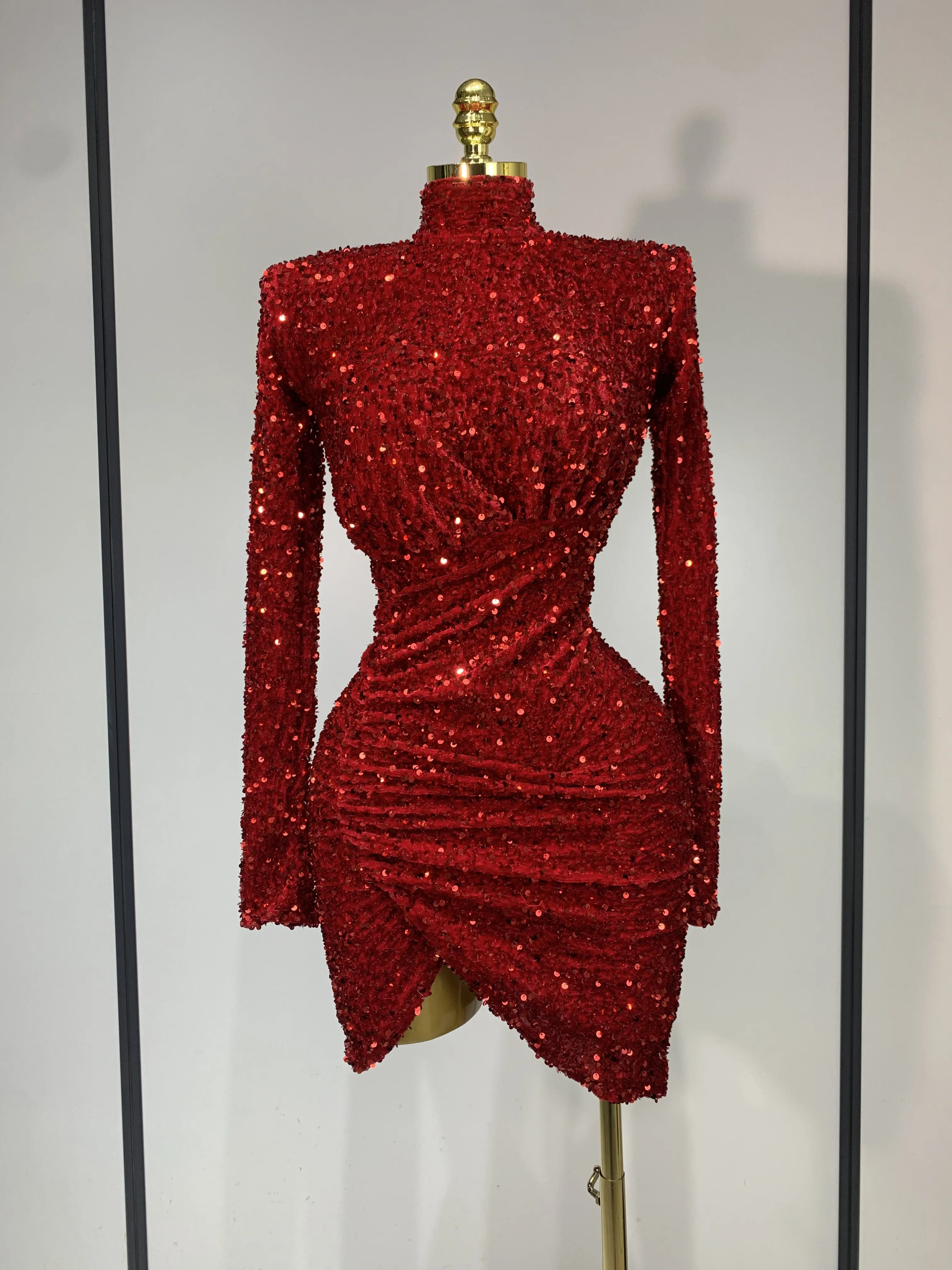 Women Sexy Sparkly Red Sequins Long Sleeve Mini Dress 2026 Evening Party  Celebrate Birthday Club Performance Stage Costume - AliExpress 200000345