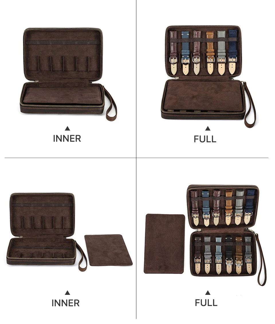 3 Slot Uhr Box Handgemachte Uhr Roll Reise Fall Armbanduhr Beutel 100% Kuh Leder Rutschte in Out Organizer Geschenke – Detail 11