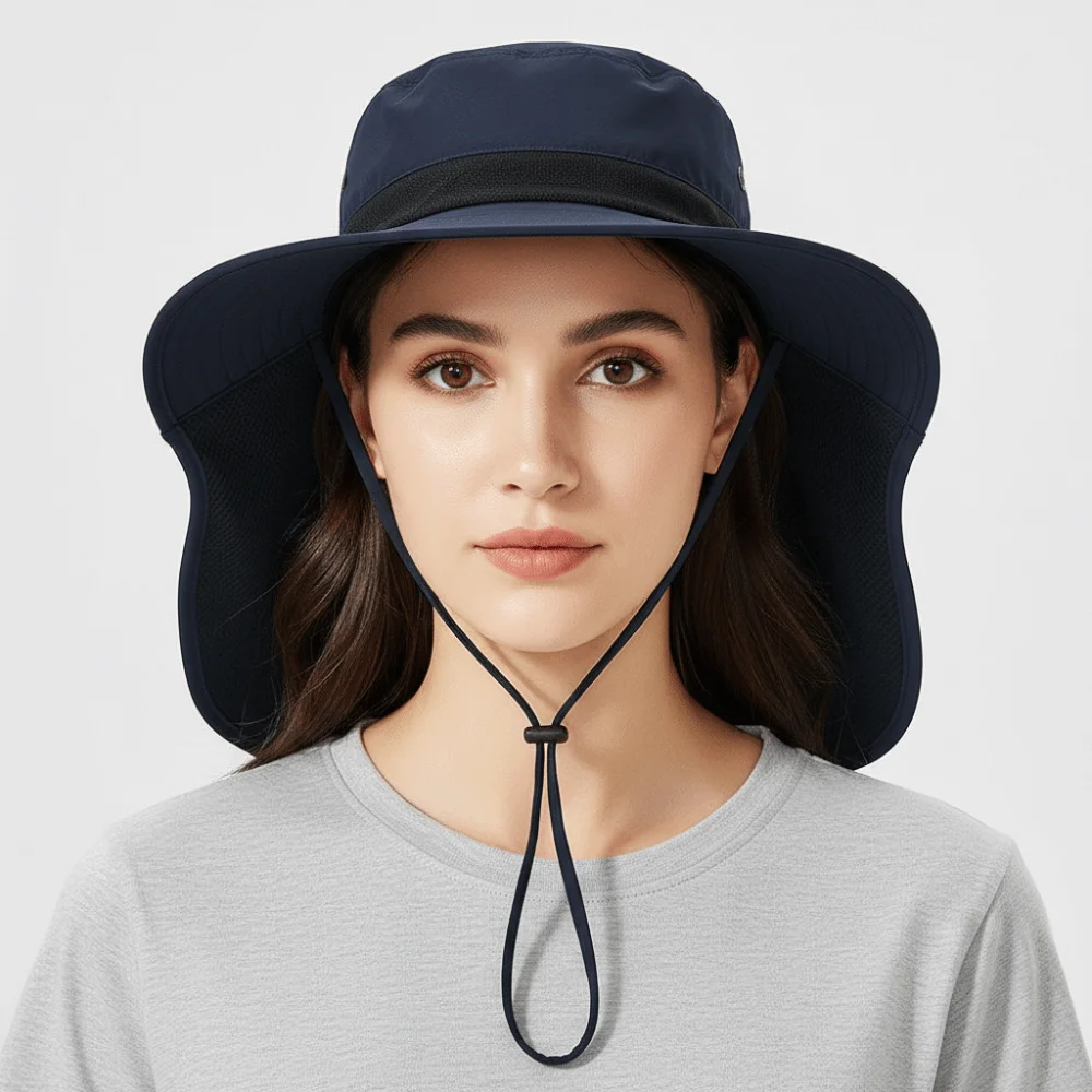 Chapeau de soleil large bord anti UV pêche randonnée plage