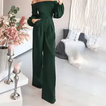 

Women Solid Long Sleeve Jumpsuits Notched High Waist Wide Leg Rompers Loose Office Lady's Junpsuit Casual Elegant Summer 2022