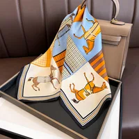 2023 Design Fashion Square Silk Scarf Women Hairband Printed Small Satin Shawls Foulard Neckerchief Female Headbands Bandana 2