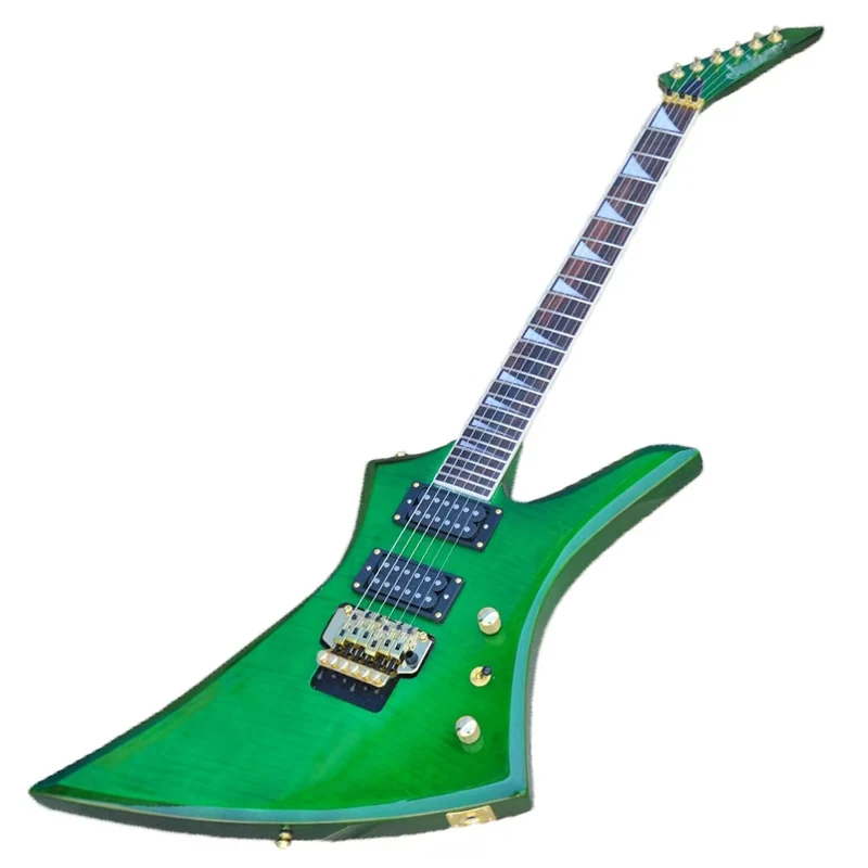 Shaped Dovetail Double Shake Electric Guitar Tiger Print Veneer Green OTGT-2061