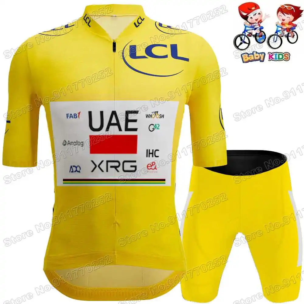 Kids UAE Team 2025 Cycling Jersey Set Boys Girls Slovenia Portugal