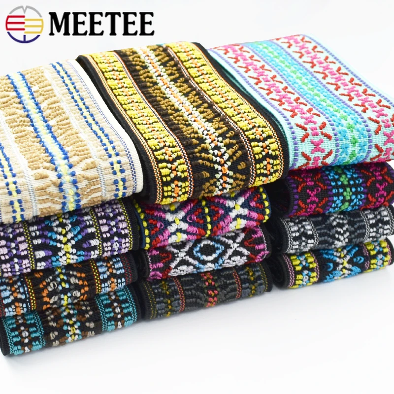 1-2-5Meters-50-60mm-Colored-Jacquard-Elastic-Band-Ethnic-Stretch-Rubber ...