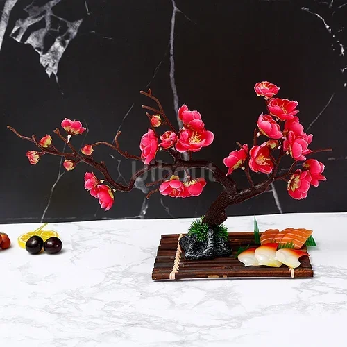 Artistic Peach Blossom Sushi Boat Tray with Decorative Floral Design