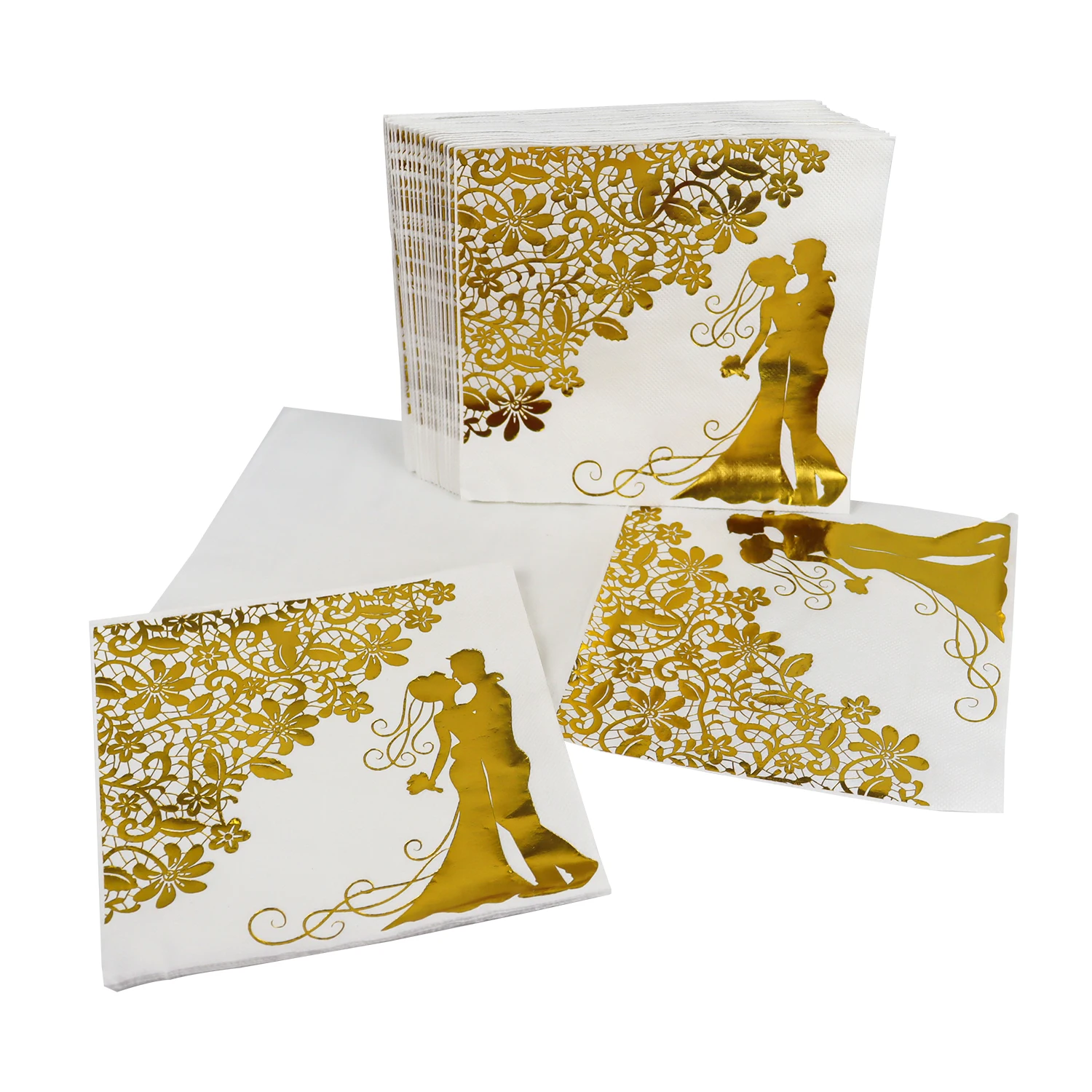 20pcs Wedding Decorations Gilded Bride and Groom Printed Paper Napkins  Anniversary Decor Home Hotel Birthday Party Supplies