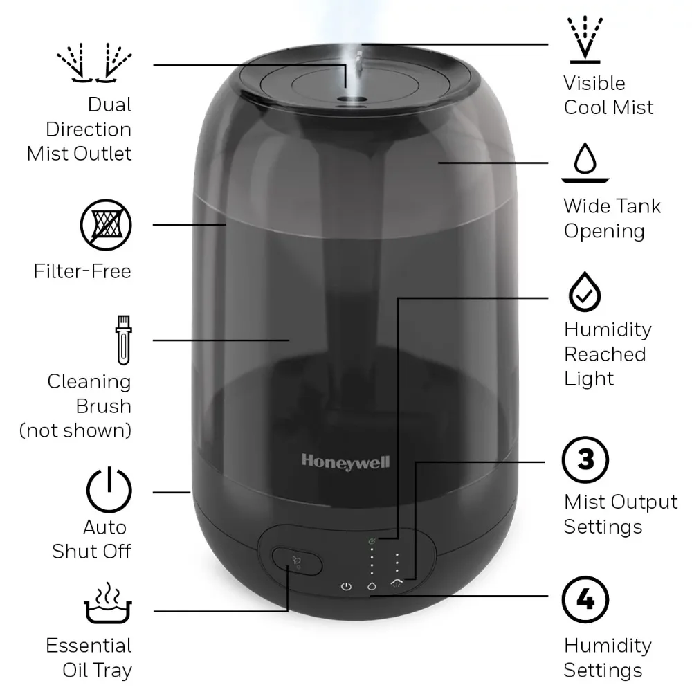 Honeywell Top Fill Tower Humidifier, Digital Humidistat, Black – Cool Mist  Humidifier for Bedroom, Home or Office with Space - AliExpress