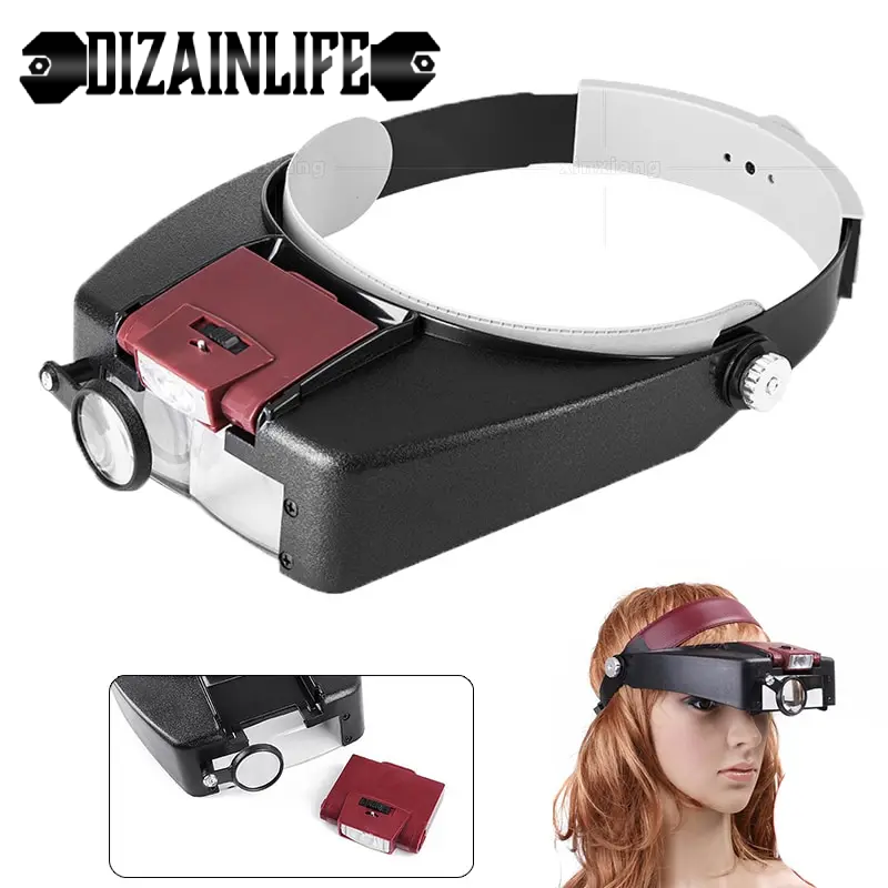 10X Headband Glasses Magnifier Adjustable Size LED Magnifier Loupe Glasses For Reading Optivisor Magnifier Illuminated