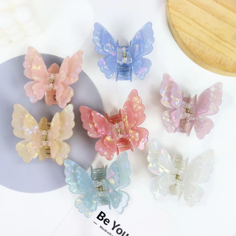 

UXSL Colorful Double-Layer Butterfly Hair Claws for Women Girls Sweet Hair Clip Styling Tools Hairpin Acetate Barrette Headdress