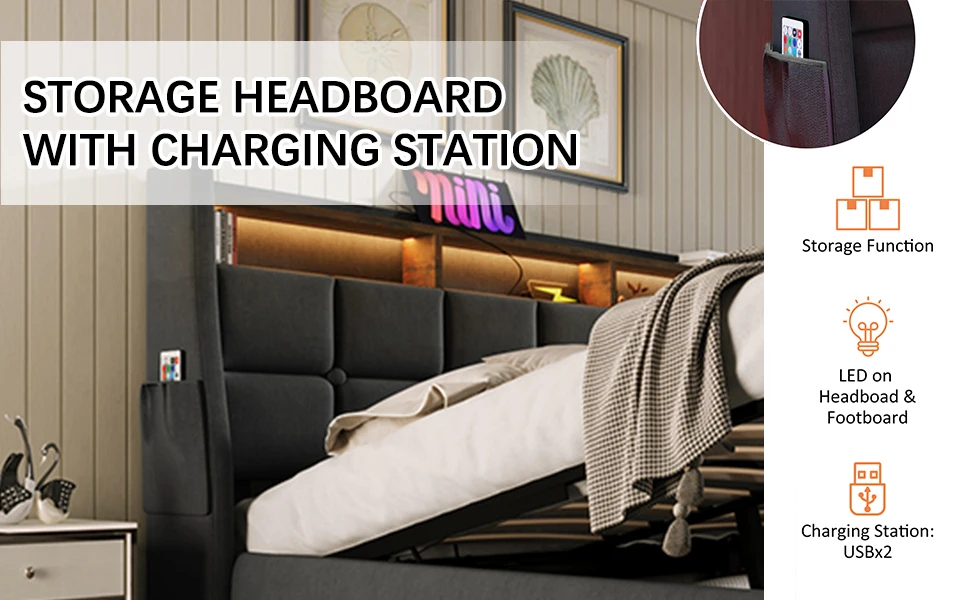 Sturdy metal frame with wooden slats supports up to 1000 lbs for long-lasting durability