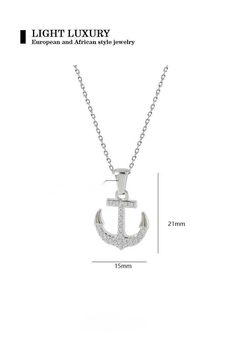 Collana semplice in acciaio al titanio con nave pirata vintage, stile hip hop, ancora, punk, non sbiadisce, con zircone femminile, catena per clavicola con senso avanzato_voghion.com