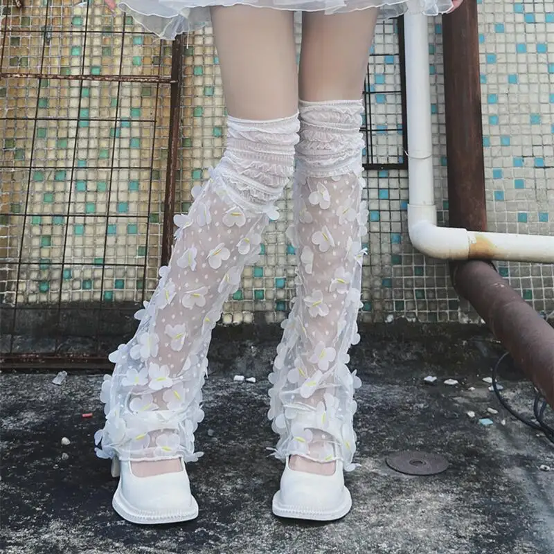 

New Women Leg Warmers Butterfly Lace Mesh Sheer Over The Knee Boots Shoes Cuffs Covers Summer Thin Casual Lolita Boot Cover