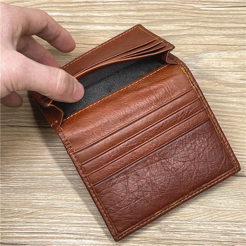 Leather Wallet Genuine Leather Card Holder For Men Male Real Cowhide Vintage Short Bifold Men's Business Credit Card Case Wallet With ID Window Wallet Card Holder Card Holder Credit Card Holder Credit Card Wallet Card Wallet Id Card Holder Id Card Case Wallet Card Bag Business Card Holder