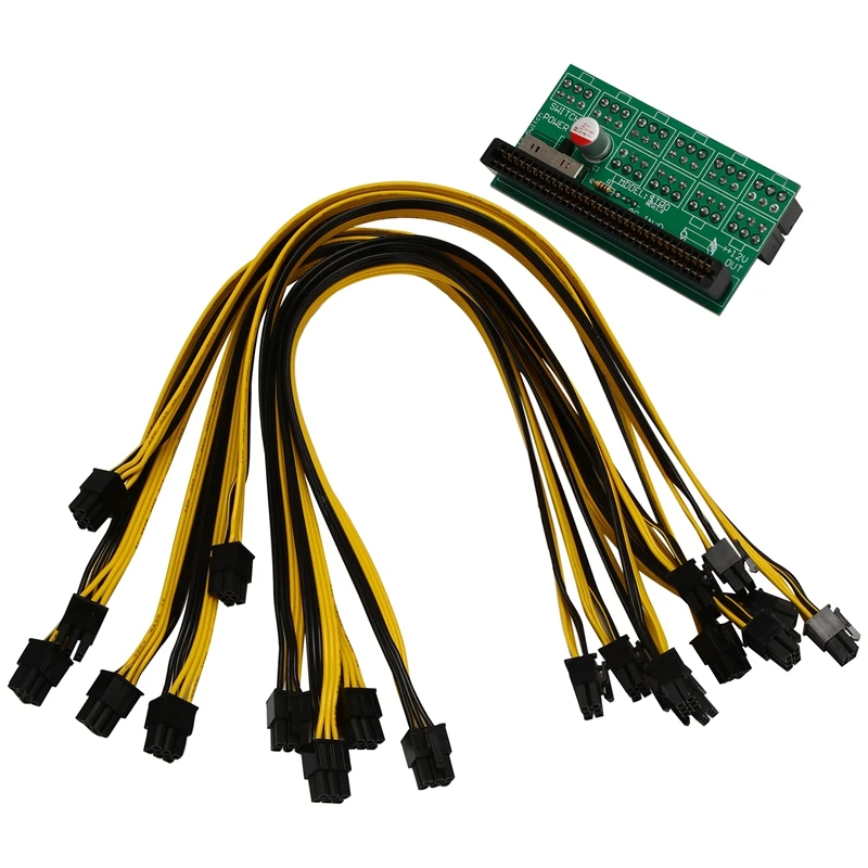 

NEW-Mining Power Supply Kit - 10X 6Pin Port Breakout Board And 50CM UL 1007 18AWG PCI-E 6Pin Male To 6+2Pin Male Cable