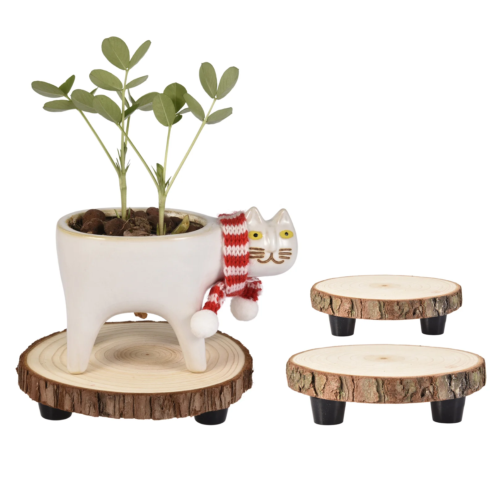 3PCS Flower Pot Rack Home Garden Indoor Display Plant Stand Shelf Free Standing Bonsai Holder Wood Planter Pot Trays S/M/L Size