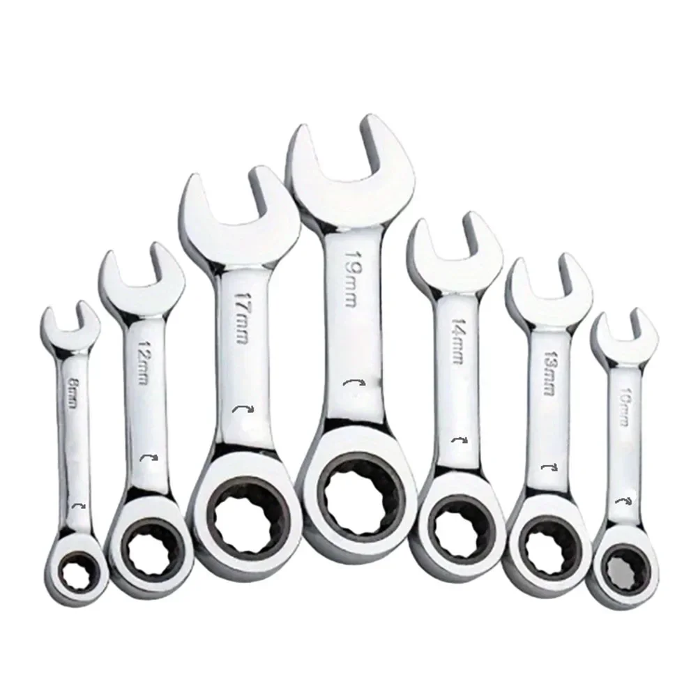 1pc 6-19mm Ratchet Socket Wrench Spanner Short Handle 72 Tooth Reversible Combination Single Wrench Open Box End Multi-to