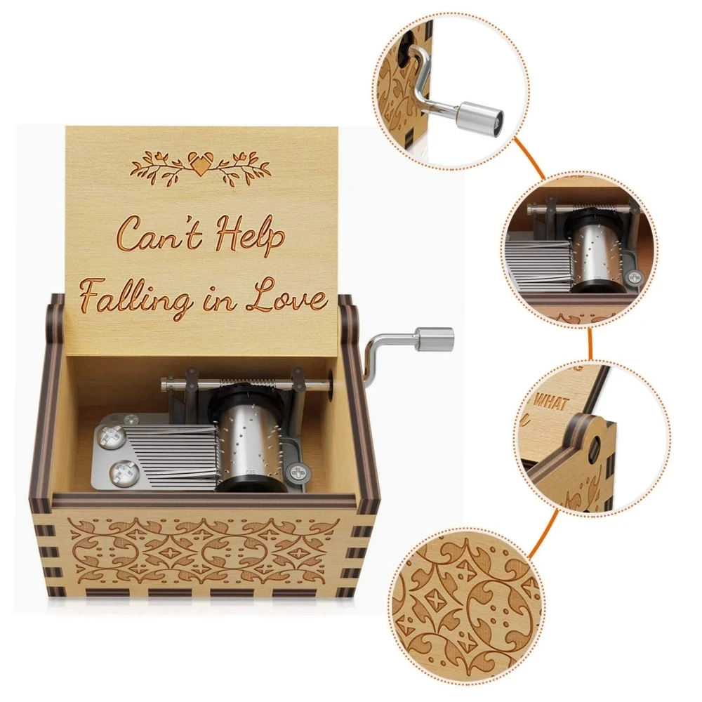 Wooden Hand Cranked Music Box Can't Help Falling in Love Theme Valentine's Day Gift to Lovers Birthday Present for Girlfriend music box