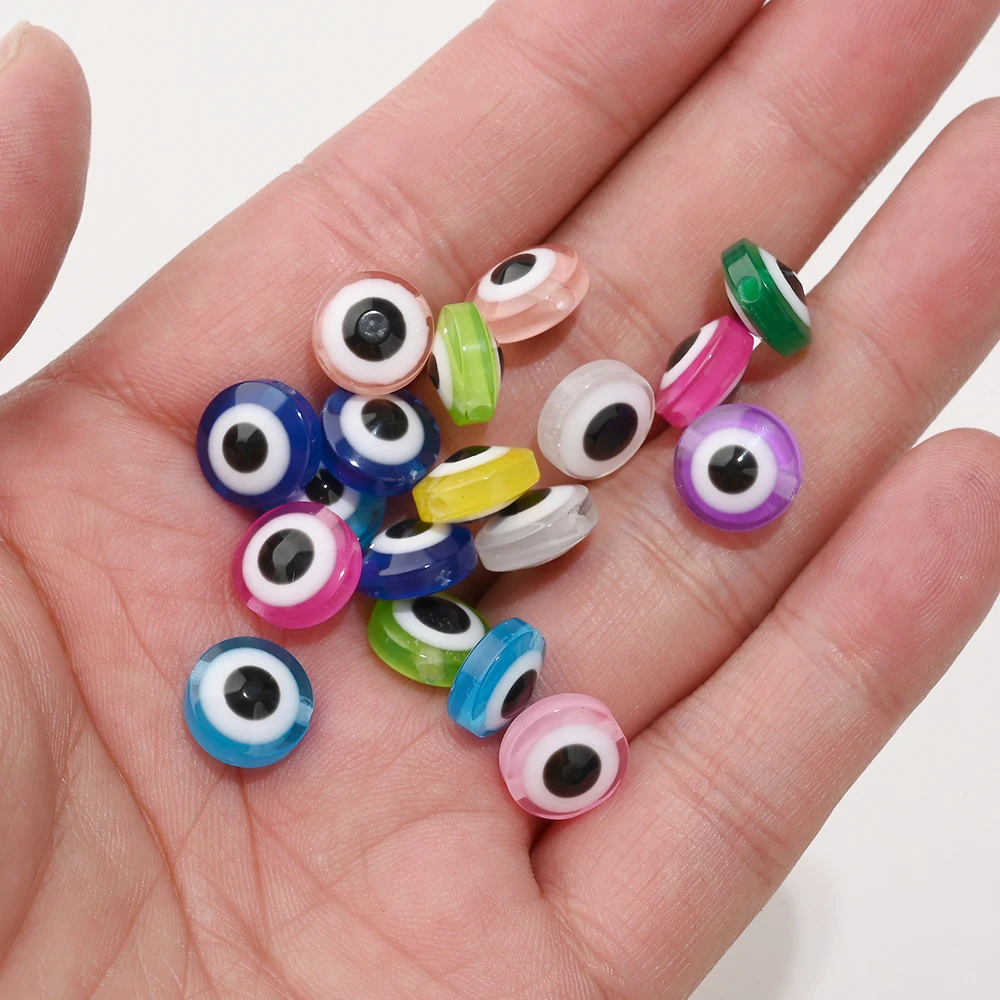 iYOE 50pcs 6/8/10mm Mix Evil Eye Spacer Bead Flat Round Turkish