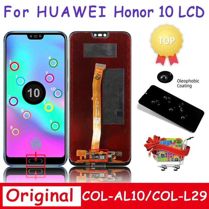 

5.84'' Original Display For Huawei Honor 10 LCD Touch Screen Digitizer Assembly For Honor10 COL-AL10 COL-L29 with Fingerprint