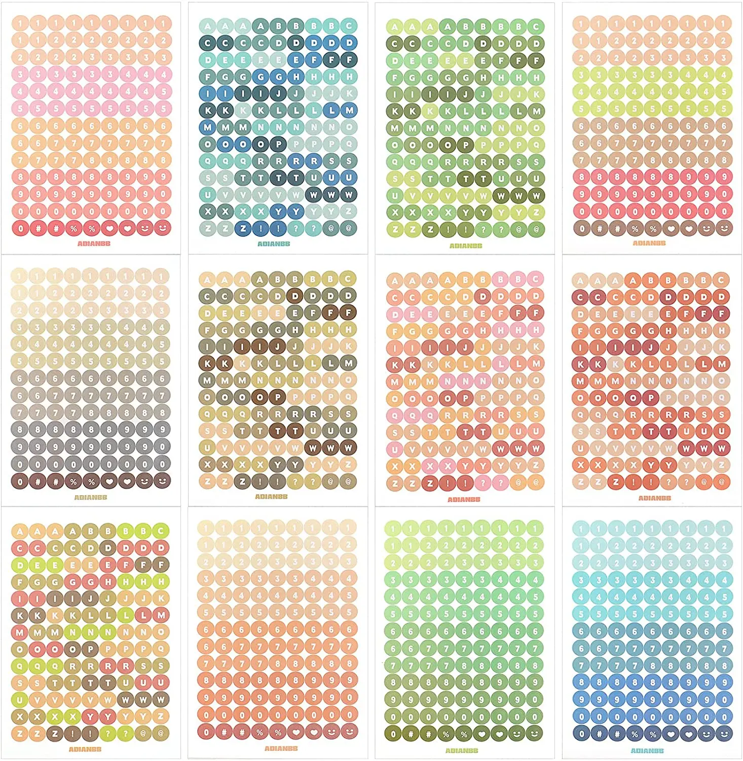 

12 Sheets Colorful Alphabet Number Stickers Round Self Adhesive Letter Stickers for DIY Crafts Scrapbooking Birthday Card Decor