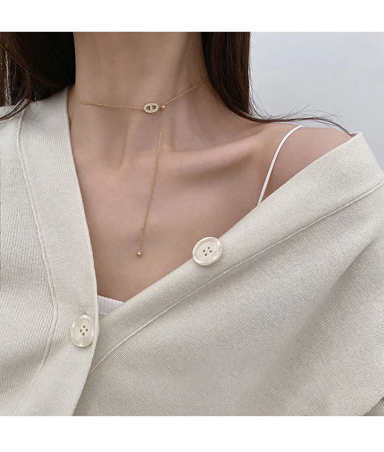 

South Korea 2021 New Pig Nose Pull Necklace Female Minority Design Temperament Simple Collarbone Chain Neck Chain Long Layered